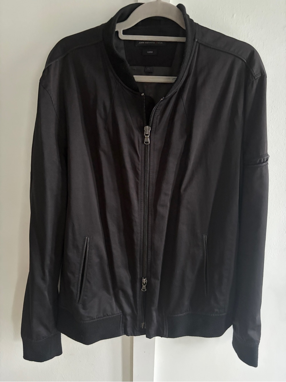 John Varvatos Star USA Luxe Cotton Blend Black Bomber Jacket